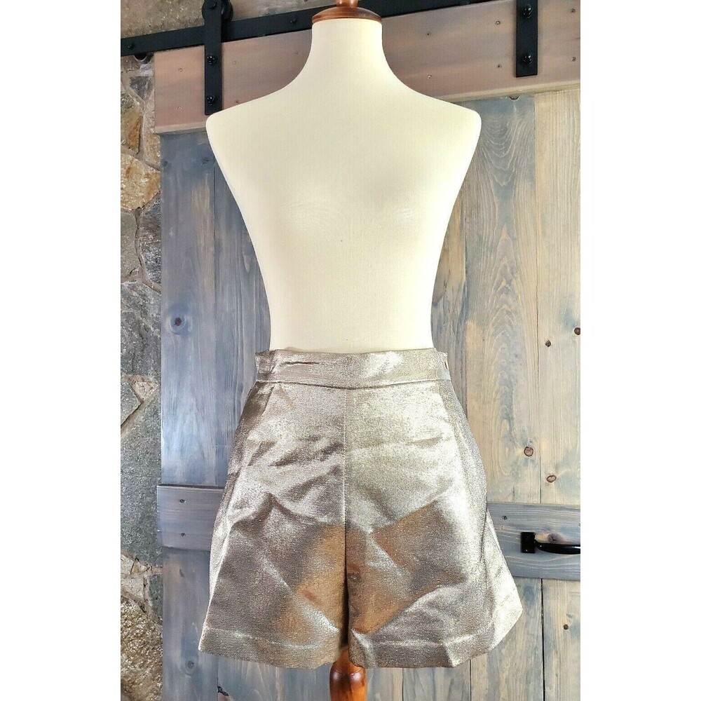 Maje Ilur Metallic High-rise Silk-blend Shorts In Gold Size 36 $295